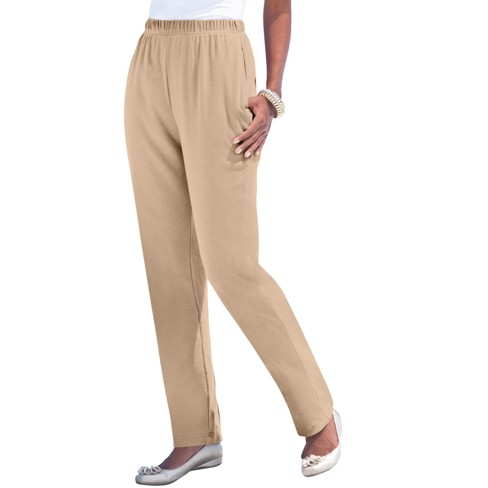 Roaman's Women's Plus Size Tall Straight-leg Soft Knit Pant - S, Beige :  Target