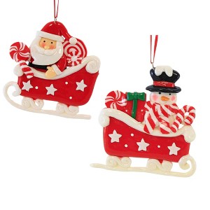 Kurt S. Adler 3.75 In Santa/Snowman In Sleigh Tree Ornament , Peppermints Stars (2PC) - 1 of 3