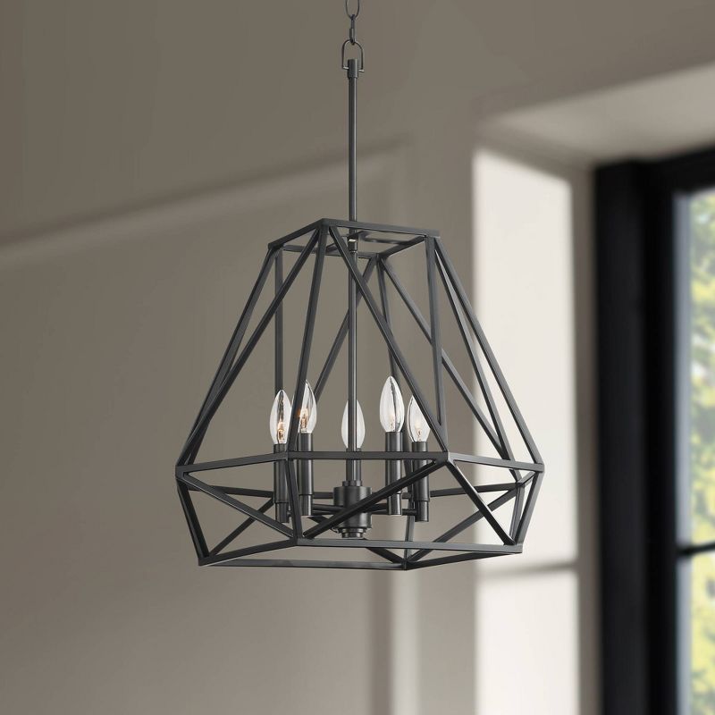 Franklin Iron Works Geometric Form Black Pendant Chandelier 19 1/2" Wide Industrial Open Frame 5-Light Fixture for Dining Room House Foyer Kitchen, 2 of 10