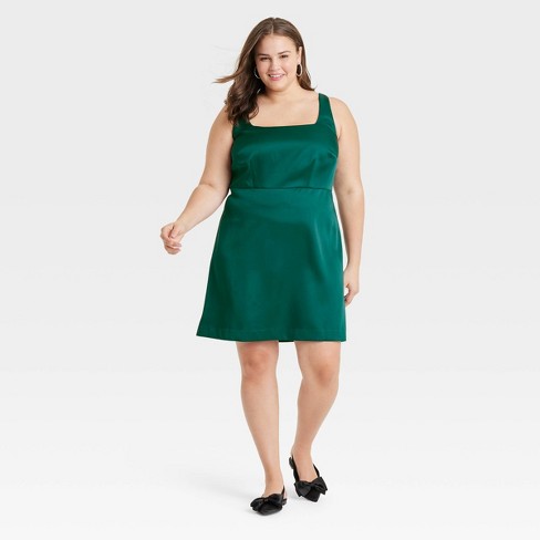 Women s Heavy Satin Mini Dress A New Day Green 17 Target