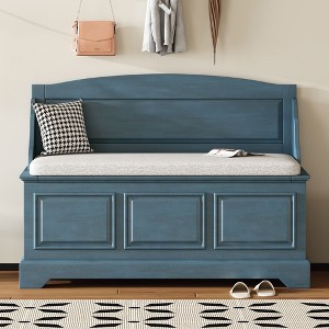 Kumasinova Retro Storage Bench,Shoe Bench with Soft-Close Devices,Storage Chest with Hidden Storage,Cushion,Ottomans for Living Room,Entryway - 1 of 4