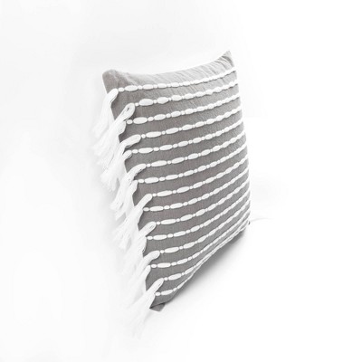 Gray and White Cotton Tassel Decorative Pillow Cover, 20" x 20"