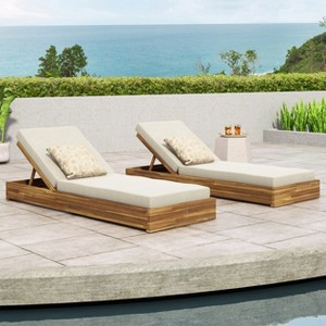 Christopher Knight Home Ian Acacia Wood Armless Adjustable Chaise Lounge with 4" Thick Cushion - 1 of 4