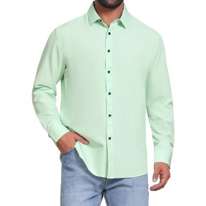 INSPIRE CHIC Men's Business Button Long Sleeves Stretch Wrinkle Free Dress Shirts X-Large Light Green