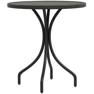 Resenkos Outdoor Side End Table, End Table, Outdoor Couch Table,26" Round Patio Table with Steel Frame and Slat Tabletop, Distressed Gray - 1 of 4