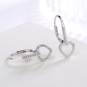14K White Gold Open Heart Leverbak Earrings with Crystals - 1 of 4