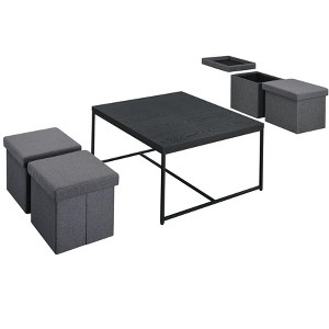 NicBex Modern Square Coffee Table Set of 5 with 4 Storage Stools and Metal Frame for Living Room - 1 of 4