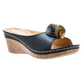 GC Shoes Tia Black 7.5 Elastic Cross Strap Espadrille Wedge Sandals