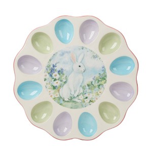 Certified International 12.25" Easter Morning Round Deviled Egg Plate - 1 of 4