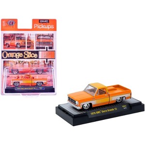 1976 GMC Sierra Grande 15 Pickup Truck Orange and white with Orange Interior Limited Ed 1/64 Diecast Model Car by M2 Machines - 1 of 3