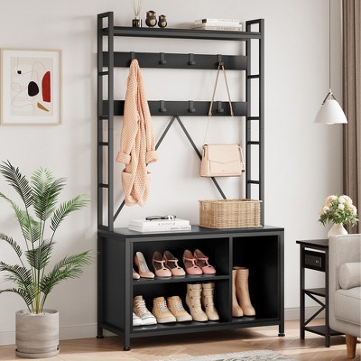 Industrial Hall Tree with Bench, Coat Rack, Shoe Storage, Entryway Bench with Cubbies
