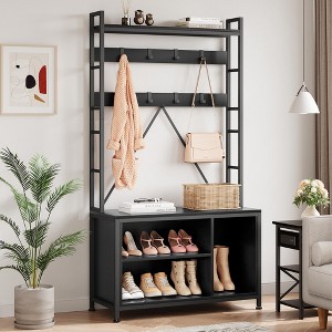 Industrial Hall Tree with Bench, Coat Rack, Shoe Storage, Entryway Bench with Cubbies - 1 of 4