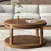 31.5" Walnut Round Solid Wood Coffee Table,2-Tier Farmhouse Center Table with Beaded Trim & Storage Shelf for Living Room-Baofuwish - 3 of 4