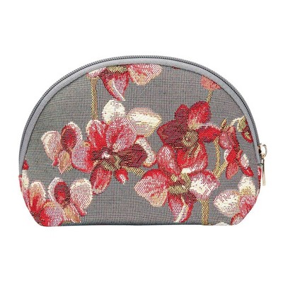 Signare USA Orchid Floral Pink and Grey Cosmetic Make Up Bag