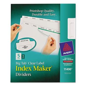 Avery Index Maker Print & Apply Clear Label Dividers w/White Tabs 5-Tab Letter 11490