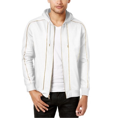 I.N.C International Concepts Mens Gold Piping Hoodie Sweatshirt, White, XX-Large