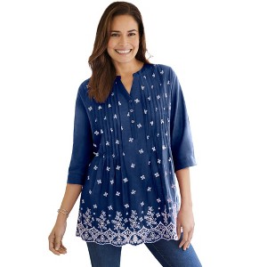 Woman Within Plus Size Embroidered Pintuck Tunic - 1 of 4