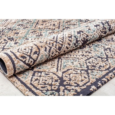 5' x 7' Blue Geometric Handmade Synthetic Area Rug