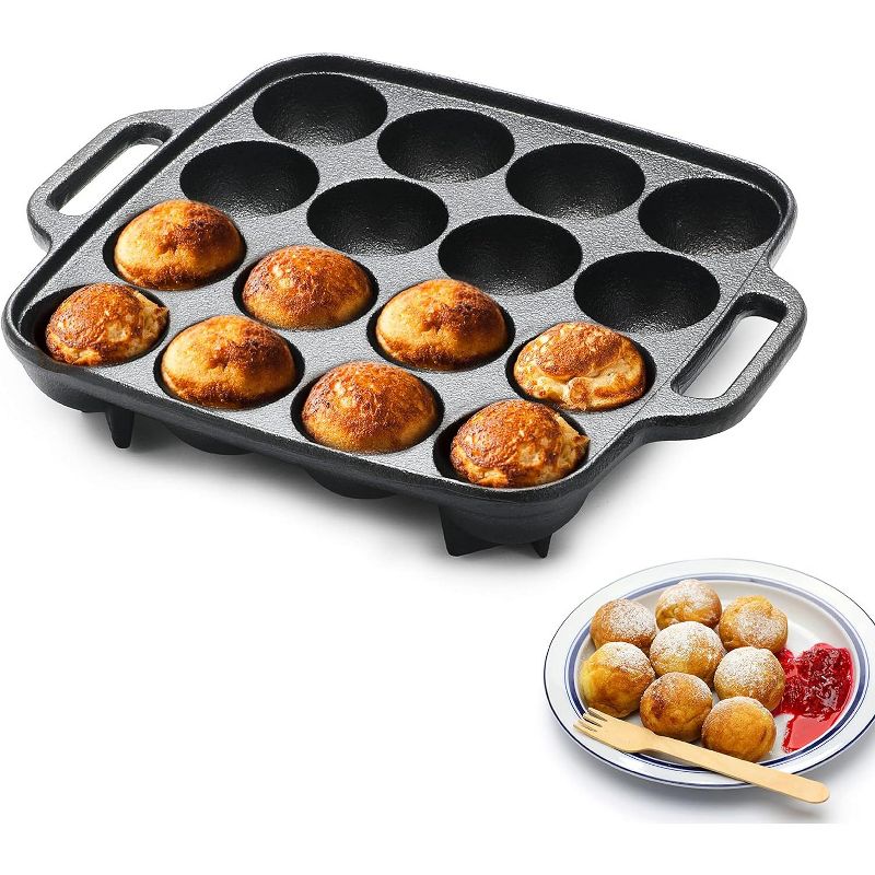 COMMERCIAL CHEF Cast Iron Cookware Aebleskiver Pan with 16 Cake Pop Mold Openings, 1 of 8