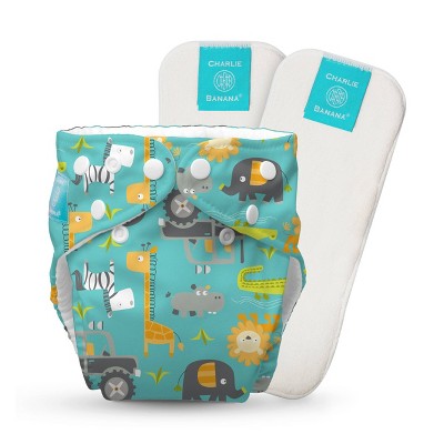 Charlie Banana One-size Reusable Baby Cloth Diaper with 2 Reusable Inserts - Gone Safari