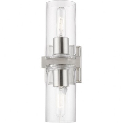 Clarion Brushed Nickel 2-Light Vanity with Clear Glass Shades