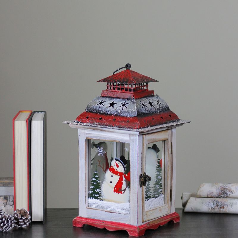 Northlight 11.75" Rustic Red and White Snowman Christmas Scene Candle Lantern, 5 of 6