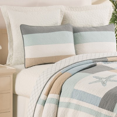 Twin White Cotton Reversible Nautical Sham Set