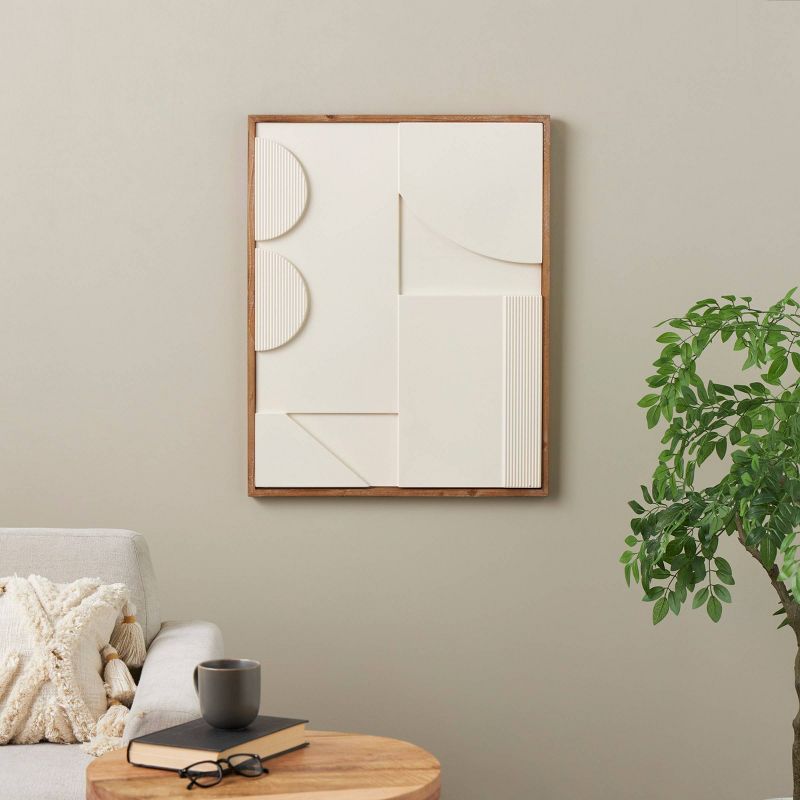 Olivia &#38; May 30&#34;x24&#34; Wood Geometric Wall Decor with Brown Wood Frame Cream, 2 of 7