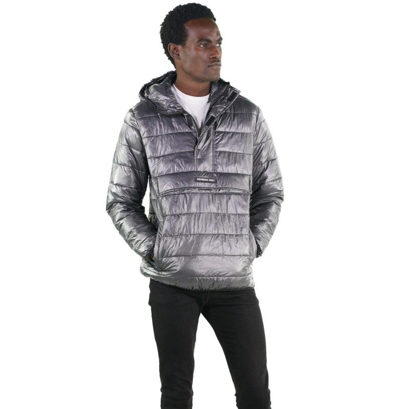 Members Only Mens Pullover Half Zip Puffer Jacket with Hood, 1 of 5