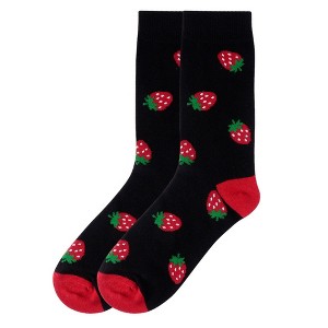 Women's Black And Red Strawberry Novelty Face Novelty Socks - 1 of 3