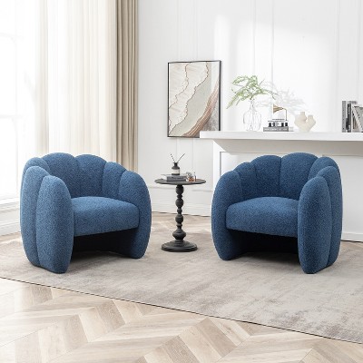 SEYNAR Modern Teddy Upholstered Accent Pumpkin Chair with Openwork Design Set of 2