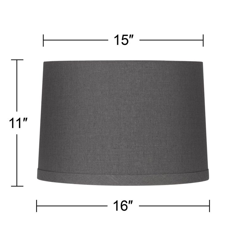 Springcrest Gray Linen Medium Drum Lamp Shade 15" Top x 16" Bottom x 11" High x 11" Slant (Spider) Replacement with Harp and Finial, 5 of 8