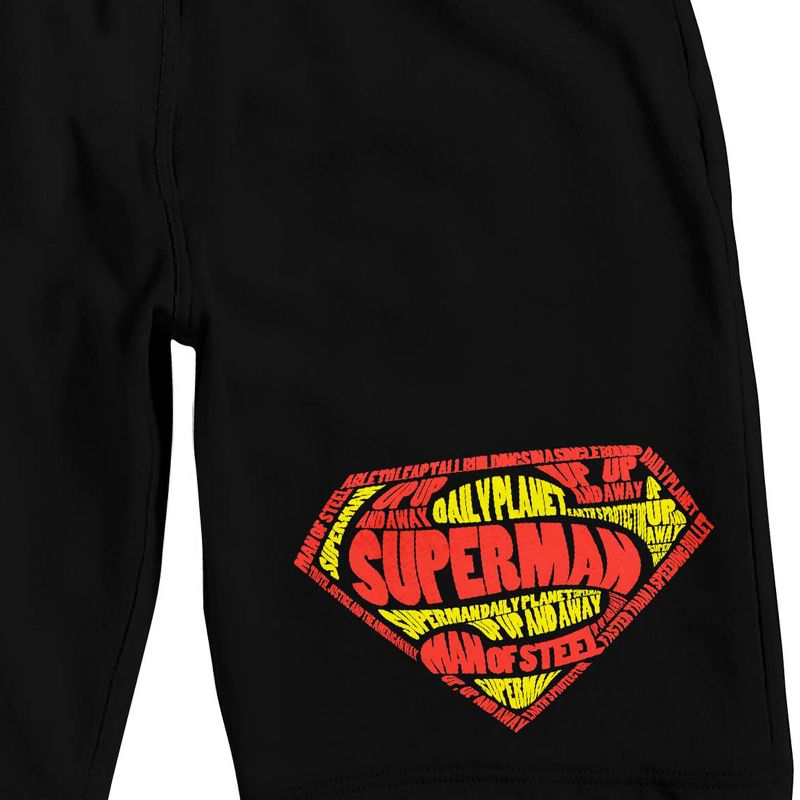 Superman Classic Logo Men's Black Graphic Sleep Shorts, 2 of 4