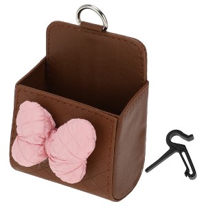 Unique Bargains 1 Pcs Car Trash Can Hanging Trash Bin 3.5" Length 2.0" Width 4.3" Height Pink Brown Faux Leather - 1 of 4