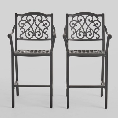 2pk Vallarta Aluminum Patio Barstools Black - Christopher Knight Home