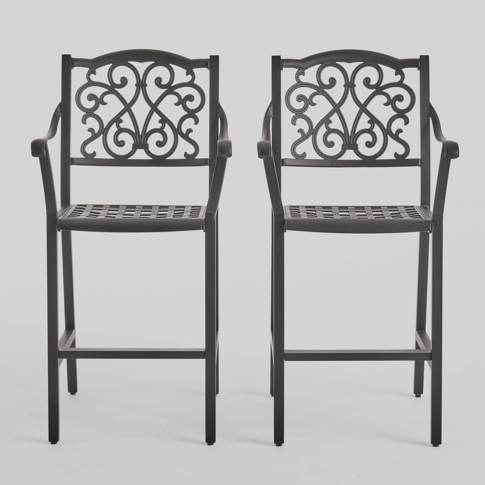 Photos - Garden Furniture 2pk Vallarta Aluminum Patio Barstools Black - Christopher Knight Home