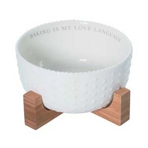 Transpac Ceramic 6.25 in. Multicolor Everyday Bowl and Bamboo Trivet Set - 1 of 2