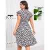Plus Size Womens V Neck Ruffled Hem Short Sleeve Casual Summer Midi Dress with Belt - 4 of 4