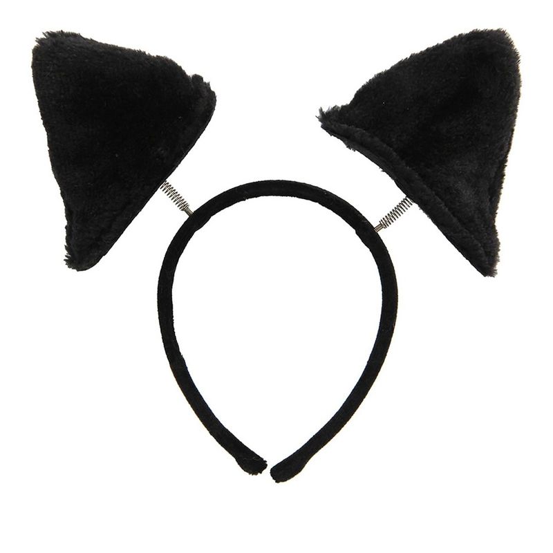 HalloweenCostumes.com    Springy Cat Ears Plush Soft Headband, Black/Pink, 4 of 5