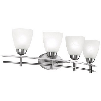 Brushed Nickel 33" Wide 4-Light Vanity Fixture with Marbleized Glass Shades
