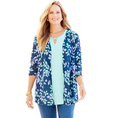 Catherines Women's Plus Size Shadow Stripe Cardigan