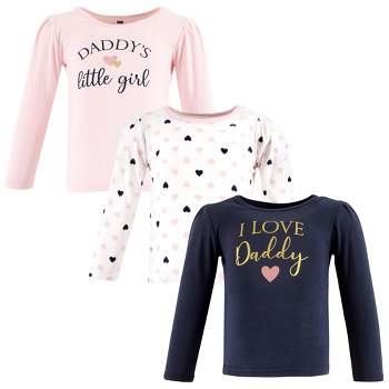 Hudson Baby Infant Girl Long Sleeve T-Shirts, Girl Daddy Pink Navy