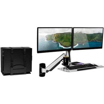 Mount-It! Sit Stand Dual Monitor Wall Mount Workstation & Stand Up Computer Station with Articulating Keyboard Tray Arm and CPU Holder