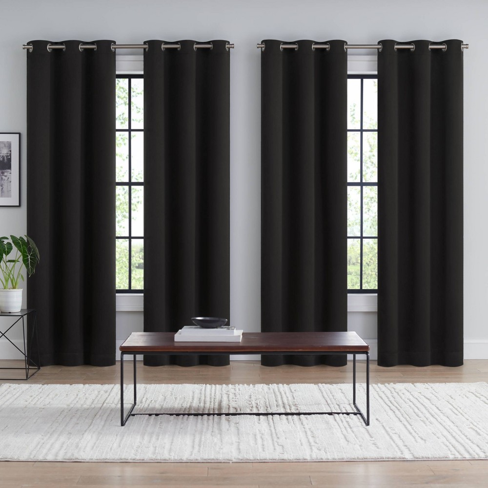 Photos - Curtains & Drapes Eclipse 4pk 37"x84"  Room Darkening Mathis Curtain Panels Black 