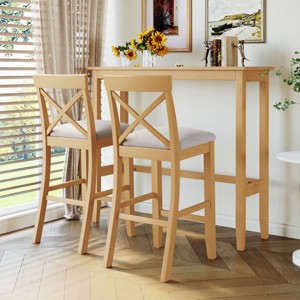 3-Piece Dining Set Rectangular, Farmhouse Dining Set With 2 Chairs For Small Places, 48" Rectangular Wood Bar Height Dining Set-Cuddlewood - 1 of 4