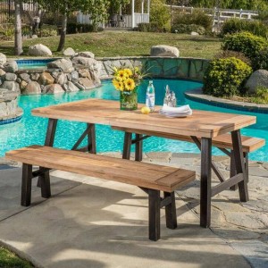 PAGED Patio Dining Set Wood Outdoor Table and Chairs All Weather Use for Outdoor, Garden, Poolside, Yard - 1 of 4