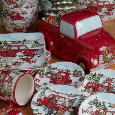 Set Of 4 Red Truck Snowman Dinner Plates - Certified International : Target