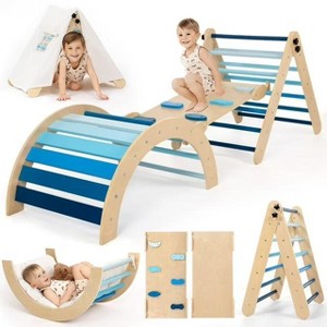 GOTGELIF 3-in-1 Montessori Climber Set with Mat & Decorative Cloth - Toddler Wooden Play Arch with Slide & Climbing Ramp - 1 of 4