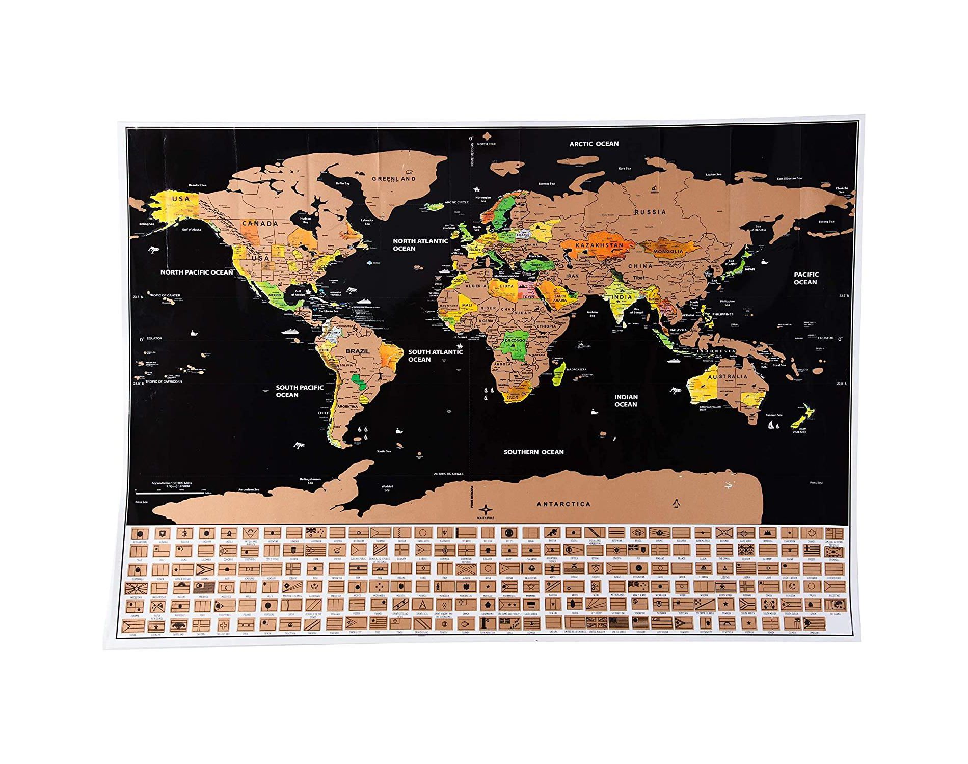 Scratch Off World and USA Travel Map XL Poster w Precision Scratch Tools 33" x 23"–197 Countries/Flags w Detailed Cartography Great Wall Decor, Gift