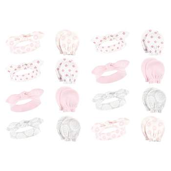 Hudson Baby Infant Girl 16Pc Headband and Scratch Mitten Set, Lace Medallion, 0-6 Months
